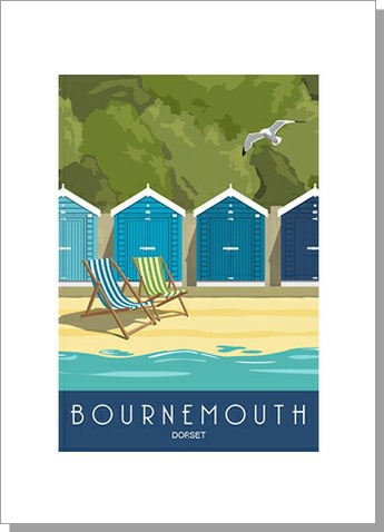 Bournemouth Beach Huts Blue Portrait card