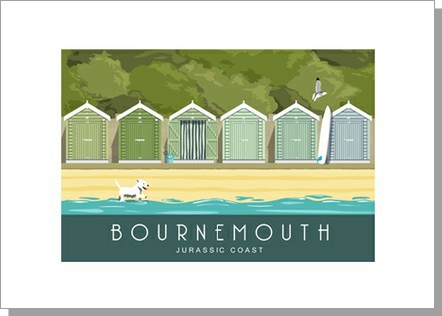 Bournemouth Beach Huts, Green greetings card