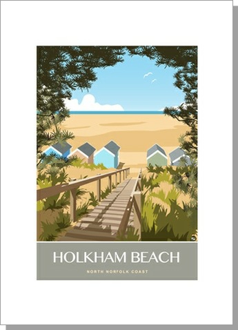 Holkham Beach Steps past Beach Huts Wells next to Sea card