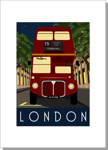 London Bus at Night Card